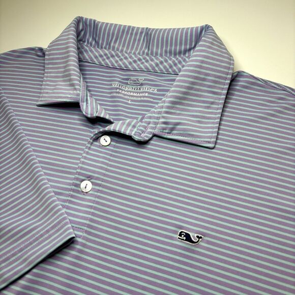 Vineyard Vines Performance Polo Shirt Men's Large Purple Blue Stripe Whale Logo - Picture 3 of 8
